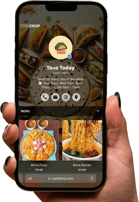 Cashdrop online ordering page on phone